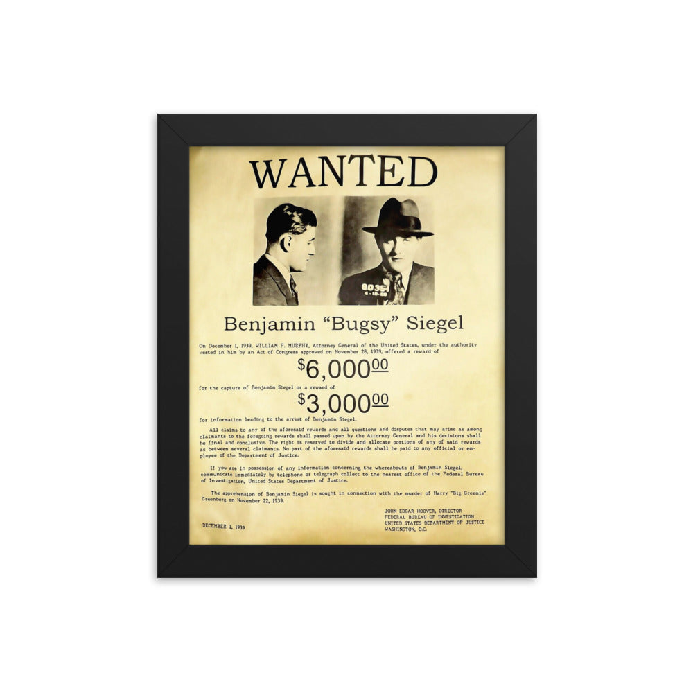 Bugsy Siegel Wanted Poster reprint Reprint