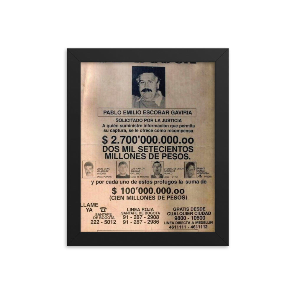 Pablo Escobar Wanted Poster Reprint Reprint