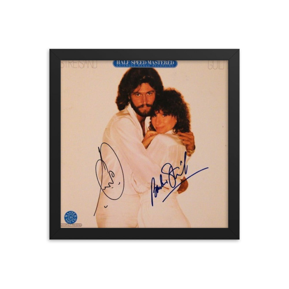 Barbra Streisand & Barry Gibb signed "Guilty" album Cover Reprint