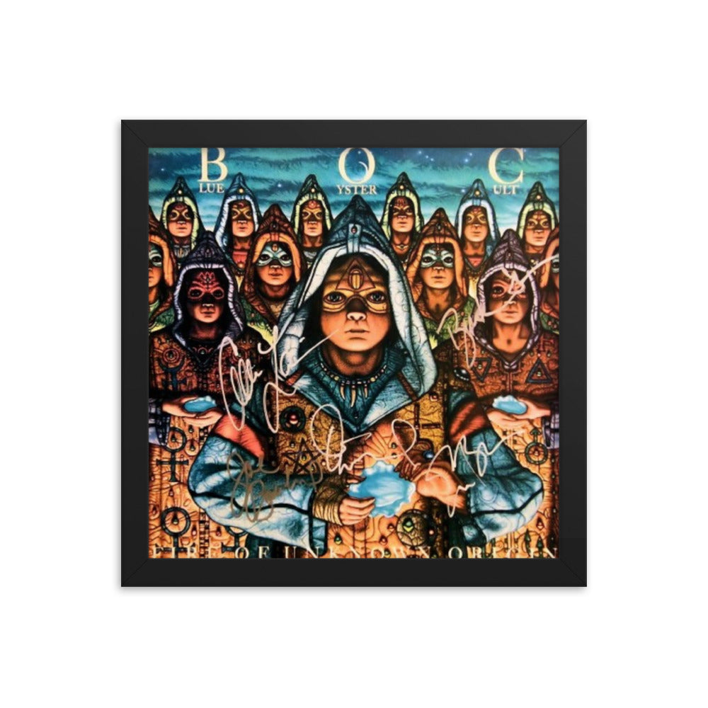 Blue Oyster Cult signed "Fire Of Unknown Origin" album Cover Reprint