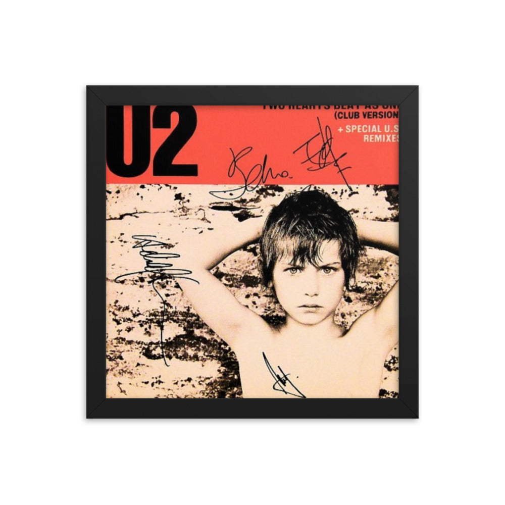 U2 12 inch signed "Two Hearts Beat As One" single album Reprint
